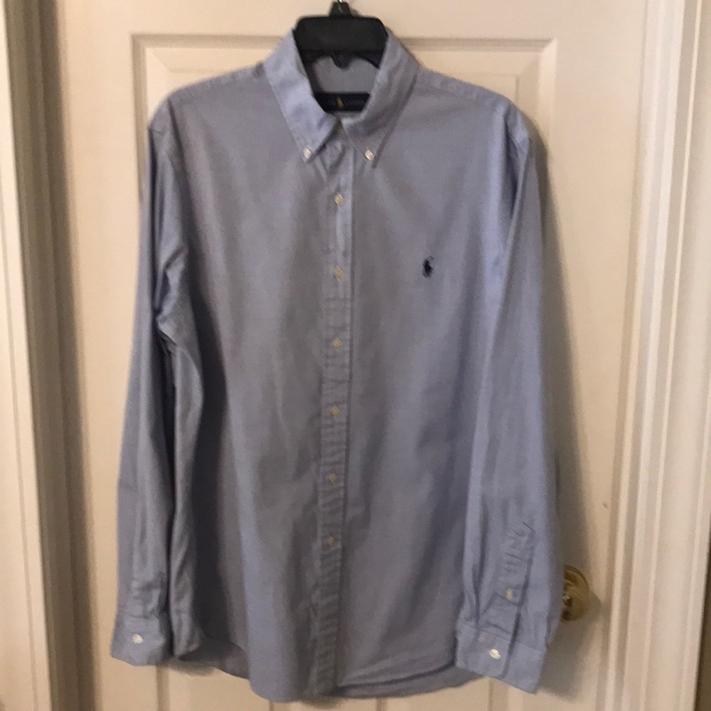RALPH LAUREN POLO LS  Sz 16.5 Sz L Dress shirt w/ polo emblem. Classic blue